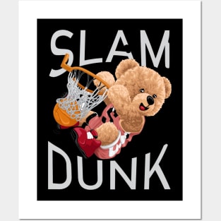 teddy bear cartoon playing basketball Posters and Art